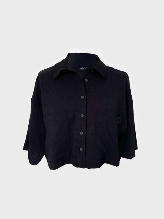 Crop-Bluse aus Leinenoptik