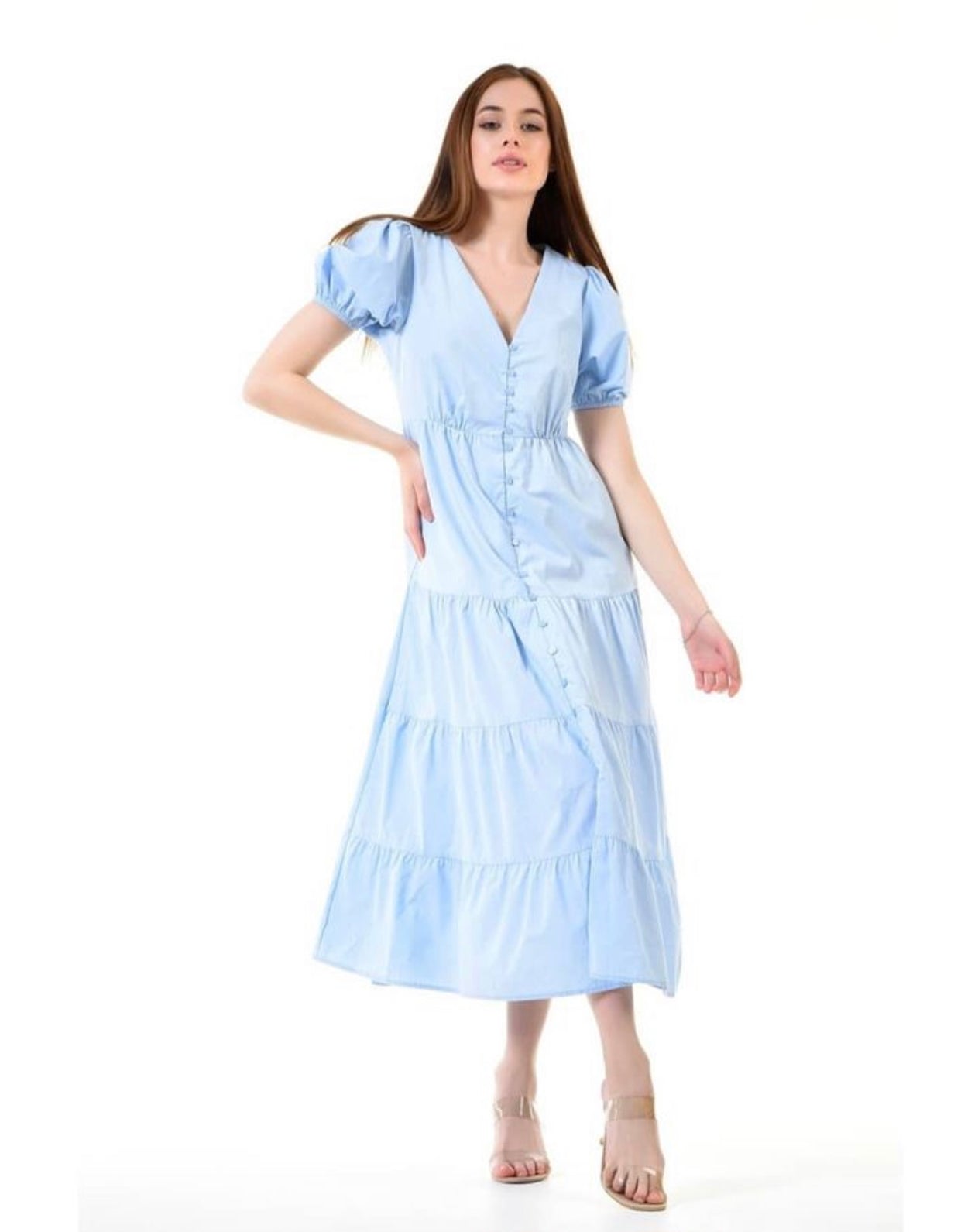 Langes Kleid mit V-Ausschnitt