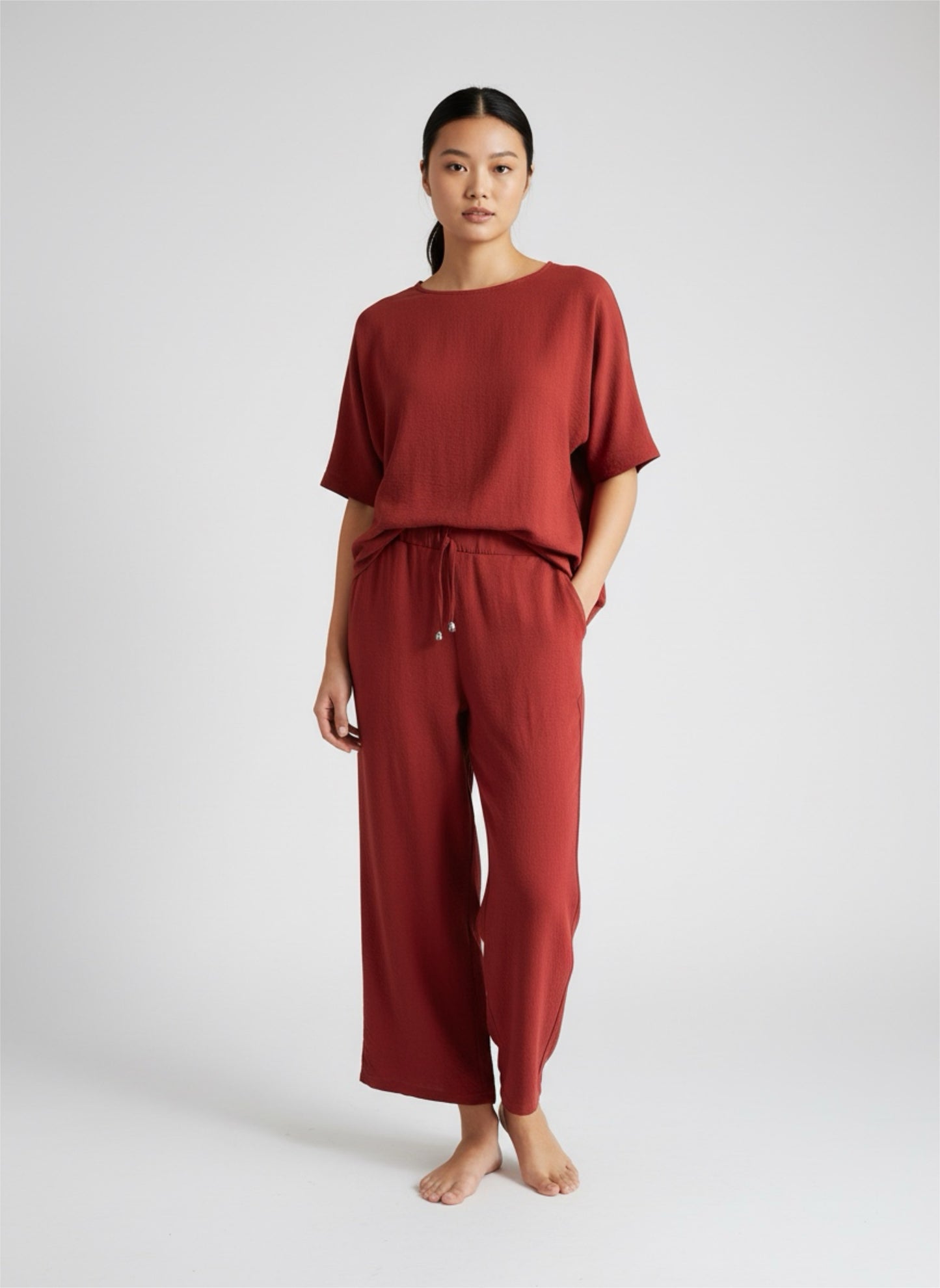 Freizeithose mit Bund in Rot aus Baumwoll-Polyester-Mix - BECCA STUDIOS