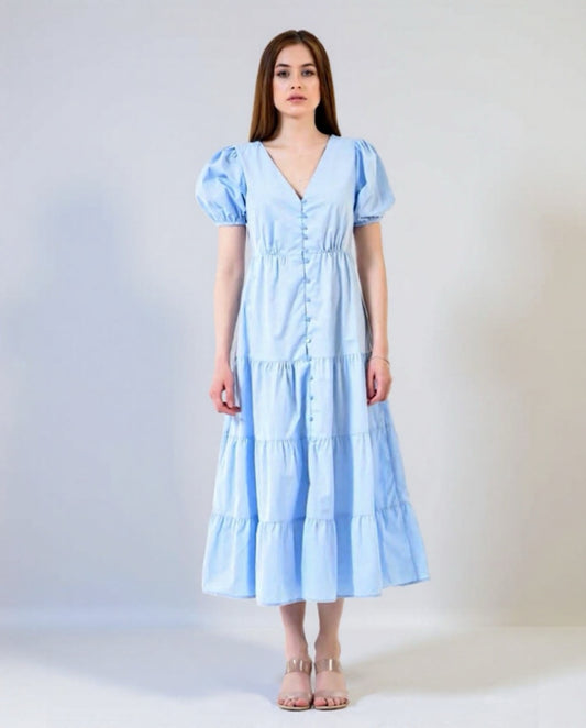 Langes Kleid mit V-Ausschnitt