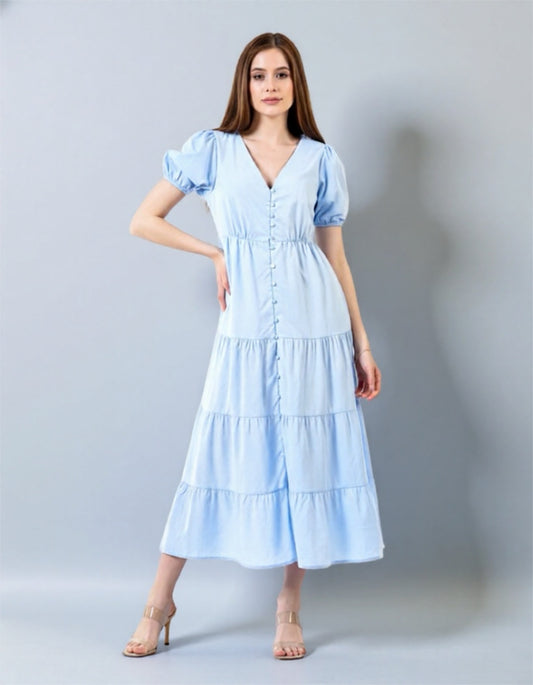 Langes Kleid mit V-Ausschnitt