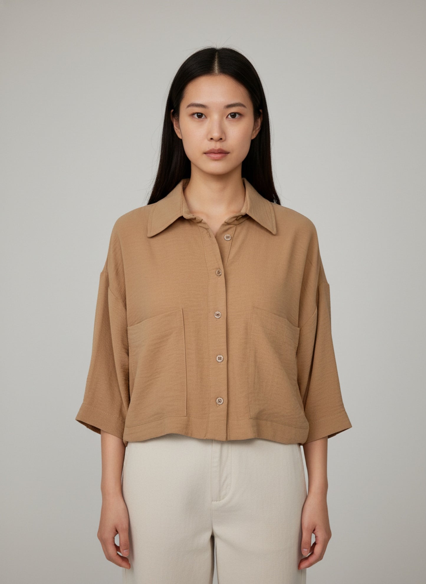 Crop-Bluse aus Leinenoptik