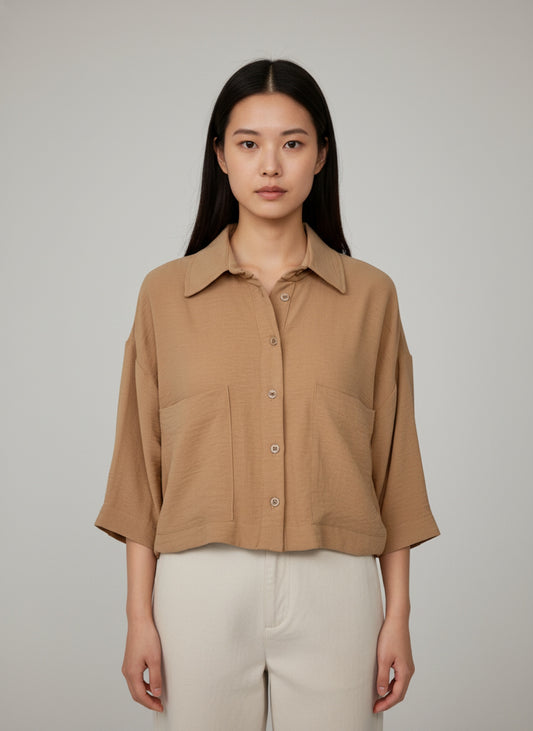 Crop-Bluse aus Leinenoptik