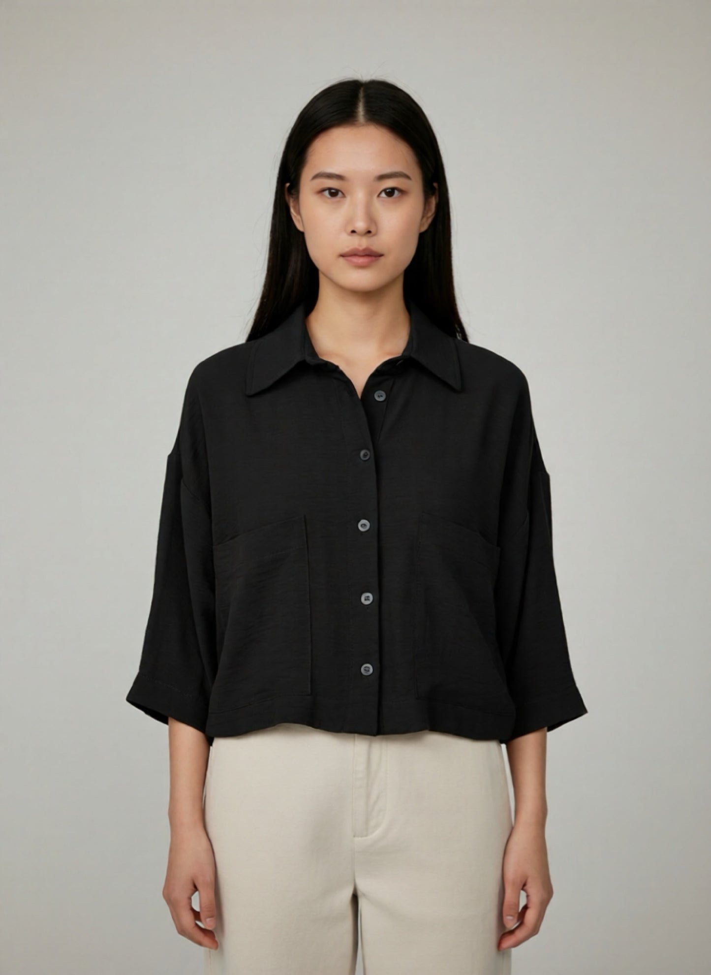 Crop-Bluse aus Leinenoptik