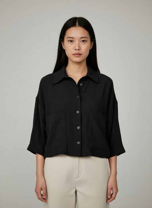 Crop-Bluse aus Leinenoptik