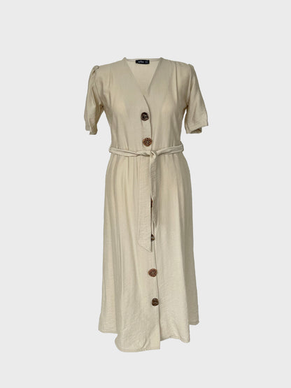 Midi Kleid mit Gürtel Stone Detailansicht – BECCA STUDIOS