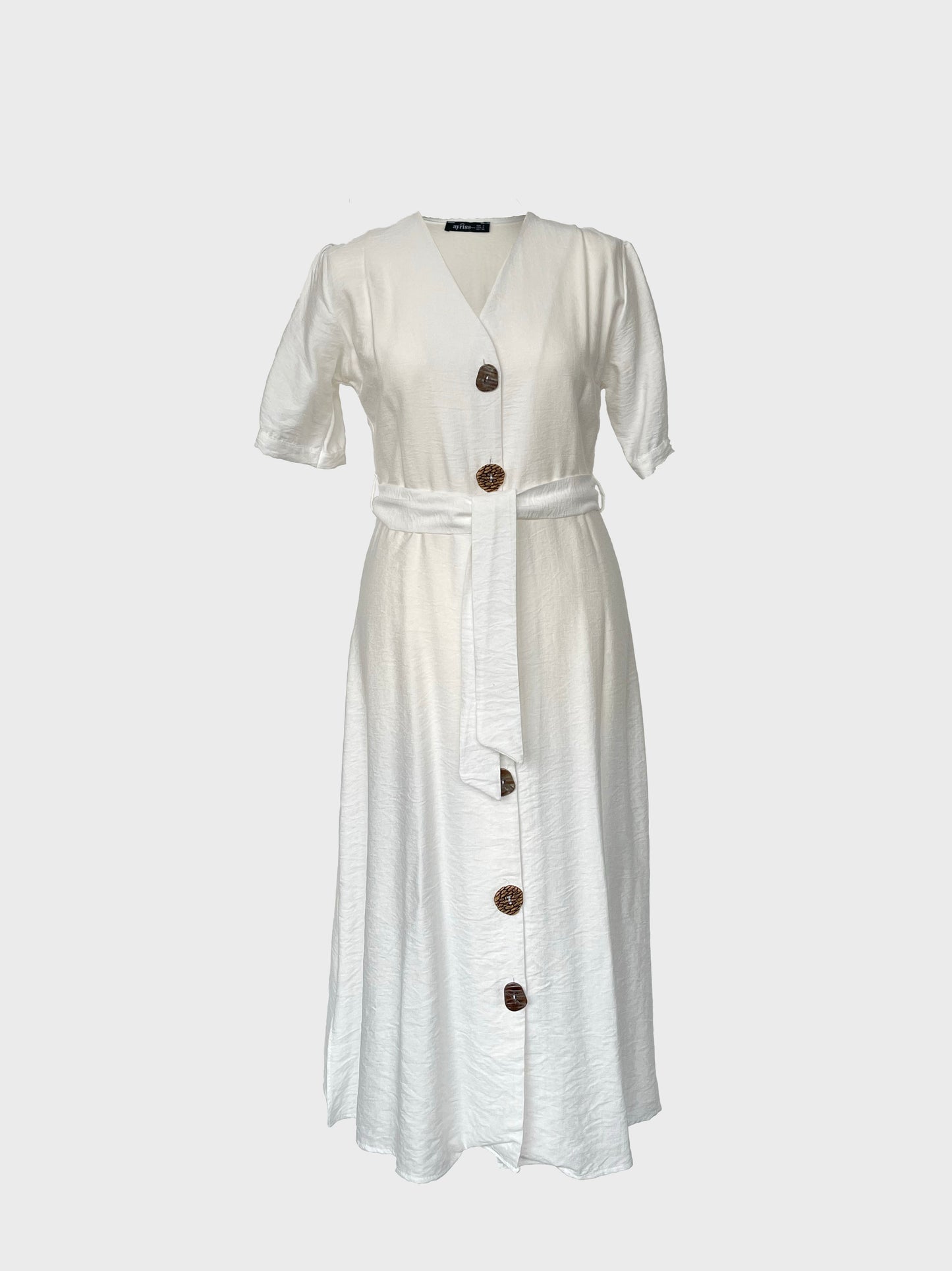 Midi Kleid mit Gürtel Weiß Detailansicht – BECCA STUDIOS